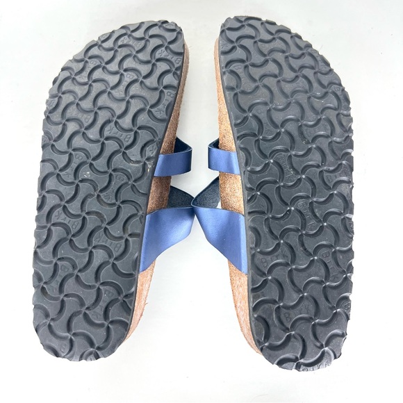 BIRKENSTOCK Papillion Metallic Blue Leather Buckle Flat Thong Sandals Sz 38 - Picture 9 of 14